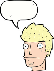 cartoon nervous man with speech bubble