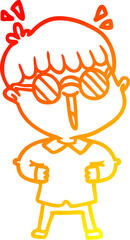 warm gradient line drawing of a cartoon boy wearing spectacles