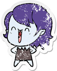 distressed sticker of a cute cartoon happy vampire girl