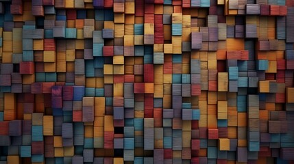 Abstract colorful wooden cubes pattern. 3d rendering background. Computer digital drawing.