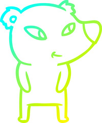 cold gradient line drawing of a cute cartoon bear
