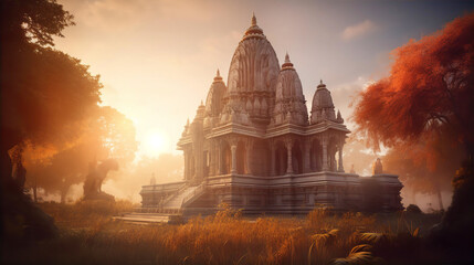 Obraz premium Beautiful old Asian Hindu temple at sunset. 