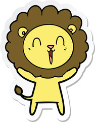 sticker of a laughing lion cartoon