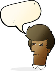 cartoon man narrowing eyes with speech bubble