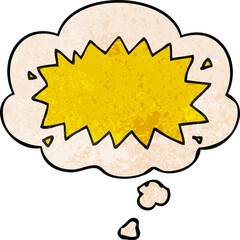 cartoon explosion symbol with thought bubble in grunge texture style