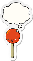 cartoon candy lollipop with thought bubble as a printed sticker