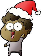 hand drawn gradient cartoon of a happy man wearing santa hat