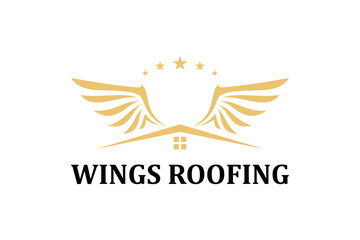 Luxury agent property real estate logo, design with wings roof house and stars element.