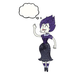 freehand drawn thought bubble textured cartoon vampire girl