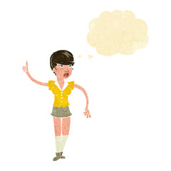 cartoon pretty girl asking question with thought bubble