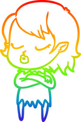 rainbow gradient line drawing of a cute cartoon vampire girl