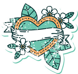 iconic distressed sticker tattoo style image of a heart and banner