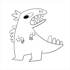 Cute funny green dinosaur, vector drawing for children