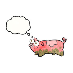 freehand drawn thought bubble textured cartoon pig