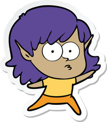 sticker of a cartoon elf girl staring