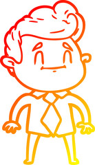 warm gradient line drawing of a happy cartoon man in office clothes