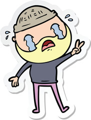 Fototapeta premium sticker of a cartoon bearded man crying