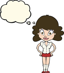 cartoon pretty woman with thought bubble