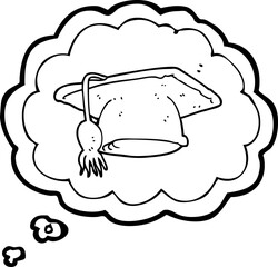 freehand drawn thought bubble cartoon graduation cap