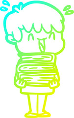 cold gradient line drawing of a cartoon laughing boy