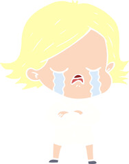 flat color style cartoon girl crying