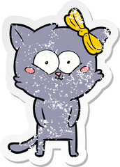 distressed sticker of a cartoon cat