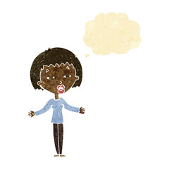 cartoon suspicious woman with thought bubble