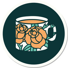 sticker of tattoo in traditional style of a cup and flowers