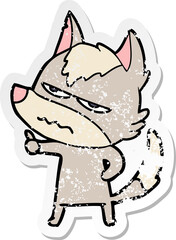 distressed sticker of a cartoon annoyed wolf