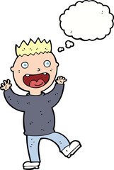 cartoon crazy happy man with thought bubble