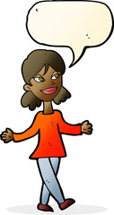 cartoon woman with no worries with speech bubble