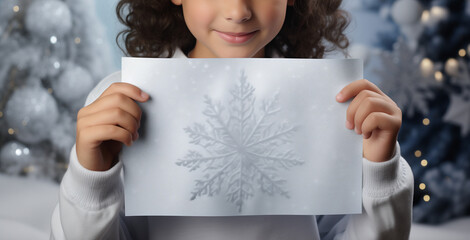kind hält stolz die zeichnung bastelei eines weihachtsstern in die kamera weihnachten - obrazy, fototapety, plakaty