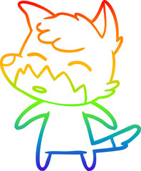 rainbow gradient line drawing of a cartoon fox