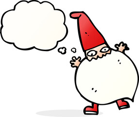 cartoon tiny santa with thought bubble