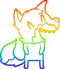 rainbow gradient line drawing of a laughing fox cartoon