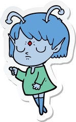 sticker of a cartoon alien girl