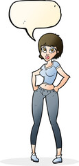 Obraz premium cartoon pretty woman with speech bubble