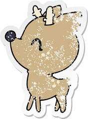 distressed sticker cartoon illustration of  kawaii cute deer