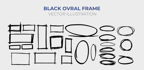 Set of Black Oval Banner Frame. Set of hand drawn elements for selecting text. Oval, round, rectangular and square frames and labels.