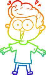 rainbow gradient line drawing of a cartoon staring man