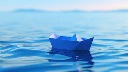 Paper boat floating in the sea.