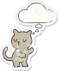 cartoon cat with thought bubble as a distressed worn sticker