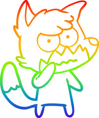 rainbow gradient line drawing of a cartoon annoyed fox