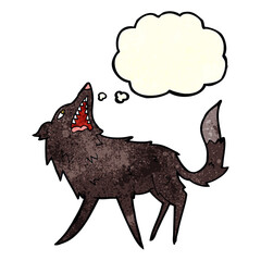 cartoon snapping wolf with thought bubble