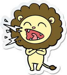 sticker of a cartoon roaring lion