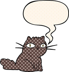 cartoon cat looking right at you with speech bubble in comic book style