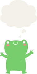 cute cartoon frog with thought bubble in retro style