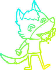 cold gradient line drawing of a cartoon hungry wolf