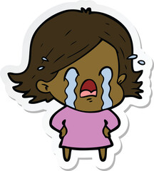 sticker of a cartoon woman crying