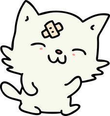 cartoon of a happy cat with sticking plaster on forehead